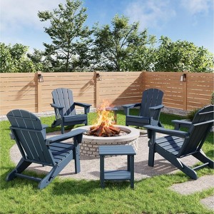 coucheta Folding Adirondack Chairs Set of 4 with 2 Side Table, HDPE Outdoor Chairs with Wood Texture, Weather Resistant for  Deck, Patio, Pool, Blue - 1 of 4