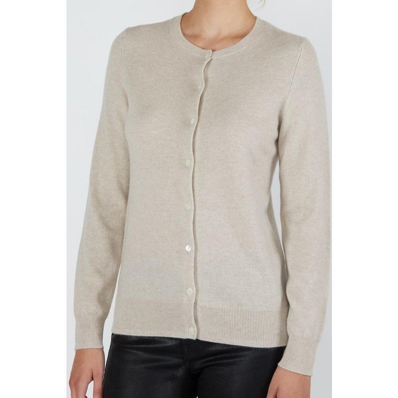 JENNIE LIU Women's 100% Cashmere Button Front Long Sleeve Crewneck Cardigan Sweater, 5 of 12