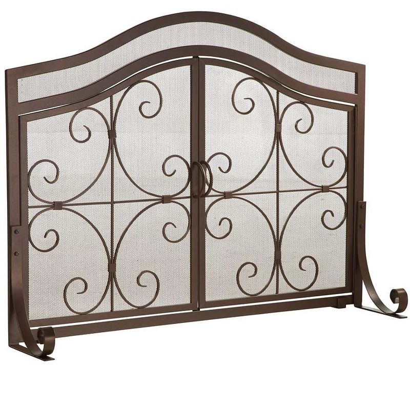Plow & Hearth - Small Crest Fireplace Fire Screen with Doors, 38" W x 31_" H at Center, 1 of 7