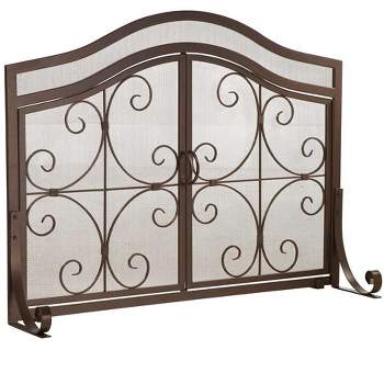 Plow & Hearth - Small Crest Fireplace Fire Screen with Doors, 38" W x 31_" H at Center