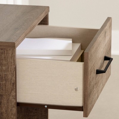 Arlen Weathered Oak 1-Drawer Nightstand with Matte Black Accents