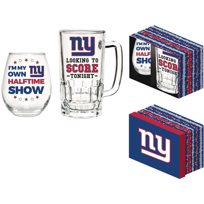 Evergreen New York Giants, Stemless 17OZ Wine & Beer 16 OZ Gift Set, 1 of 7