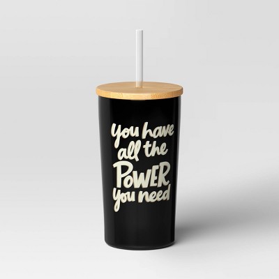 17.5 fl oz Stainless Steel Straw Tumbler with Bamboo Lid Black - Room Essentials™