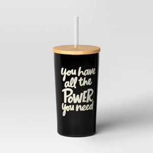 17.5 fl oz Stainless Steel Straw Tumbler with Bamboo Lid Black - Room Essentials™ - 1 of 3