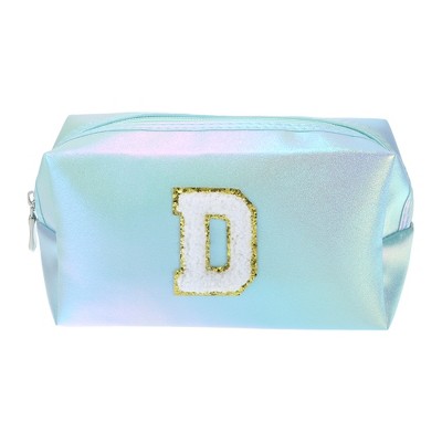 Unique Bargains Women's Durable Letter D Cosmetic Bag Blue 1 Pc