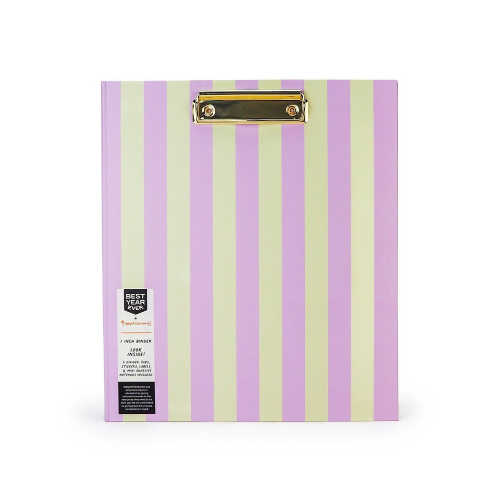 Best Year Ever 1" 3 Ring Binder Tan/Purple Stripes