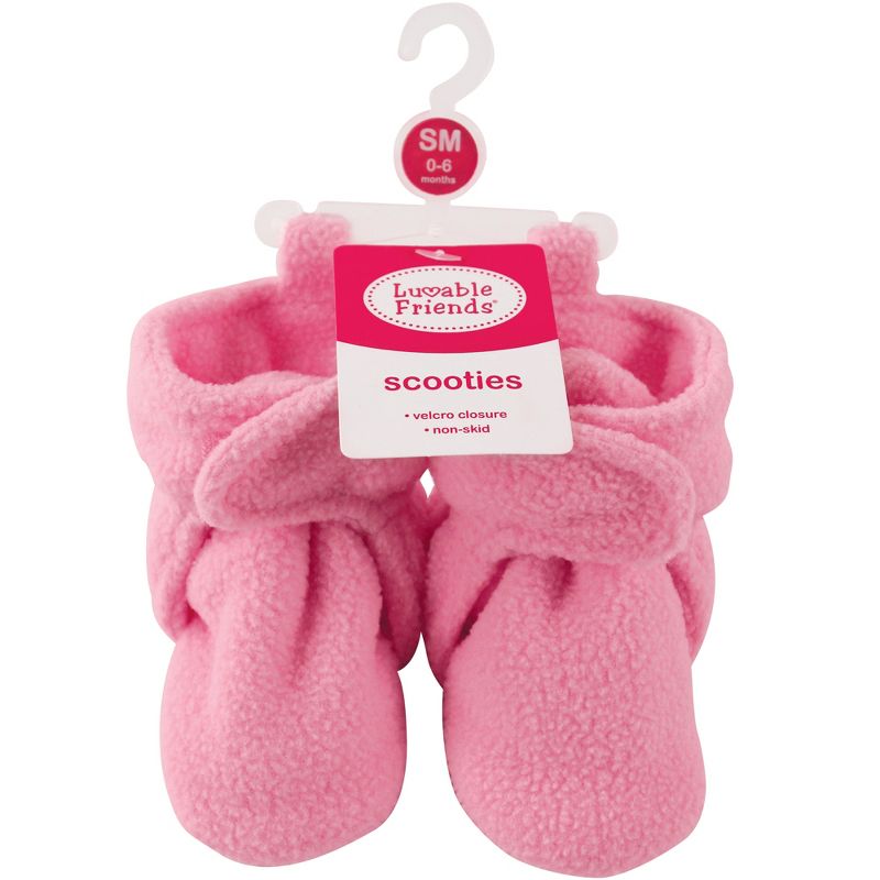Luvable Friends Baby and Toddler Girl Cozy Fleece Booties, Light Pink Dark Pink, 3 of 4