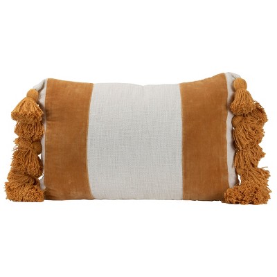 Wide Striped Hand Woven 14x22" Decorative Cotton Throw Pillow with Hand Tied Tassels - Foreside Home & Garden