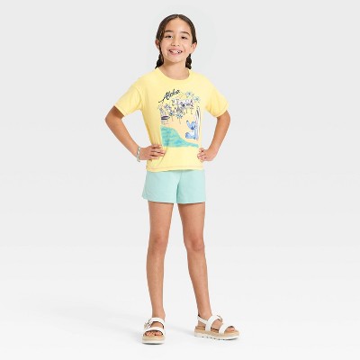 Lilo & Stitch Girls' Disney Lilo and Stitch "Aloha" Boxy Short Sleeve Graphic T-Shirt - Yellow M — фото 4