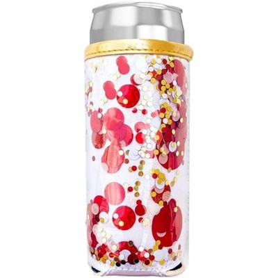 Packed Party Spirit Squad Confetti Skinny Can Cooler, Insulated Metal Can Drink Holder for Tailgate, Pool or Beach (Rally Red)