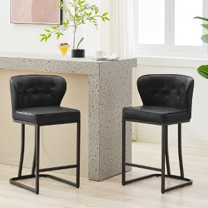 HYLEORY Counter Height Bar Stools 24'' Bar Stools Set of 2 Leather Bar Chairs Modern Upholered Barstools with Back for Kitchen Counter,Black - 1 of 4