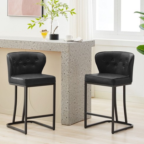 HYLEORY Counter Height Bar Stools 24'' Bar Stools Set of 2 Leather Bar Chairs Modern Upholered Barstools with Back for Kitchen Counter,Black - image 1 of 4