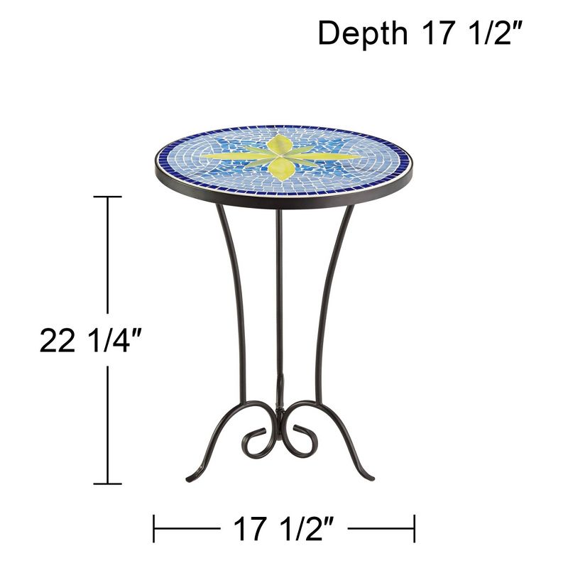 Teal Island Designs Rustic Black Round Outdoor Accent Side Table 17 1/2" Wide Blue Yellow Mosaic Tabletop for Front Porch Patio Home House, 4 of 8