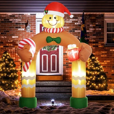QingMoon 9.2 FT Gingerbread Man Christmas Inflatable Arch, Holiday Blow Up Decorations for Lawn, Garden and Party