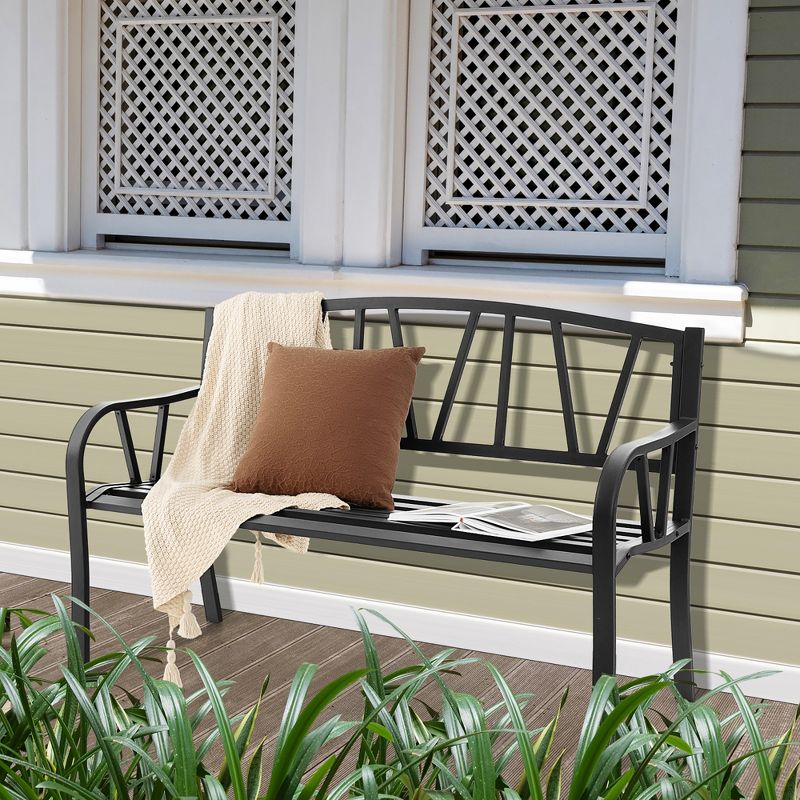 Costway Outdoor Patio Garden Bench Metal Frame with Ergonomic Armrest 660 Lbs Max Load, 5 of 11