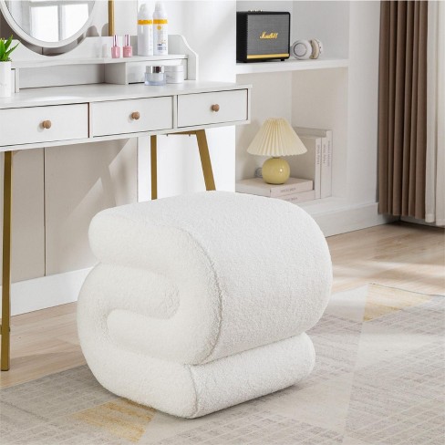 Dressing Table Stool,Modern Teddy Fabric Upholstered Stool Pouf Ottoman S-Shape Stool,Comfy Seat For Makeup Room Bedroom Living Room-Maison Boucle - image 1 of 4