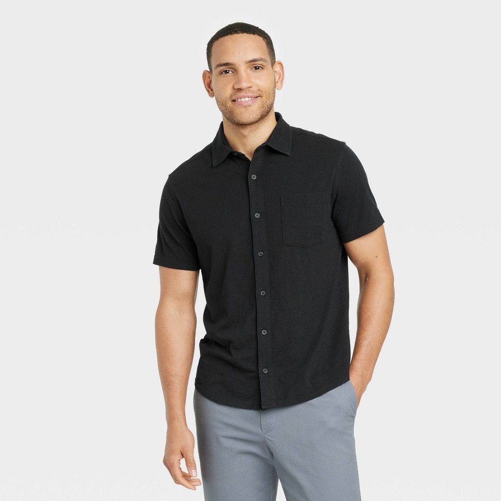 Men's Short Sleeve Knit Button-Down Shirt - Goodfellow & Co™ Black L