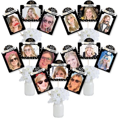 Big Dot of Happiness Adult 40th Birthday - Gold - Birthday Party Picture Centerpiece Sticks - Photo Table Toppers - 15 Pieces