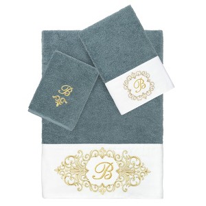 Linum Home Textiles 100% Turkish Cotton MONICA Gold Thread 3PC Embellished Towel Set - 1 of 4