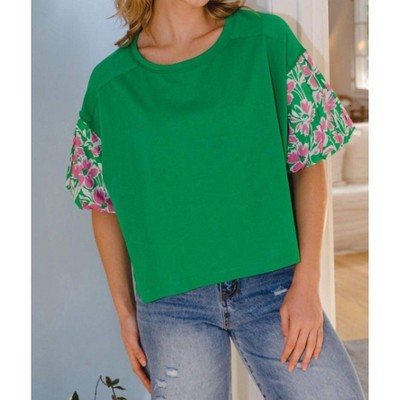 Women's Plus Floral Puff Sleeve Top - Oddi