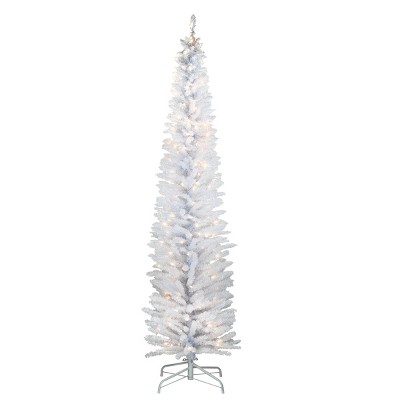 7ft National Christmas Tree Company Full Iridescent Tinsel Christmas Tree with Metal Stand & 210 Clear Lights White