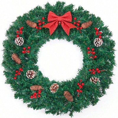 24 Inch Wreath Front Door Farmhouse Holiday Decor Indoors and Outdoors No Fade Weather Resistant Green and Gold Color