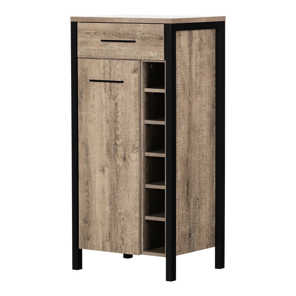 Photos - Display Cabinet / Bookcase Munich Bar Cabinet with Storage Weathered Oak and Matte Black - South Shor