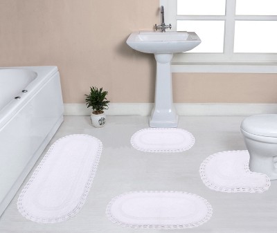 Hampton Crochet Collection Cotton Reversible Tufted Set of 4 Bath Rug Set - Home Weavers