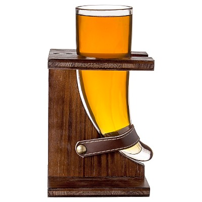 Cathy's Concepts 16 oz. Glass Viking Beer Horn with Rustic Stand