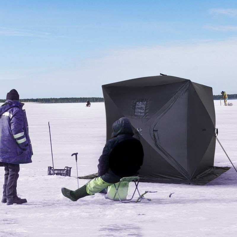 Outsunny 2 Person Ice Fishing Shelter, Waterproof Oxford Fabric Portable Pop-up Ice Tent with Bag for Outdoor Fishing, 3 of 9