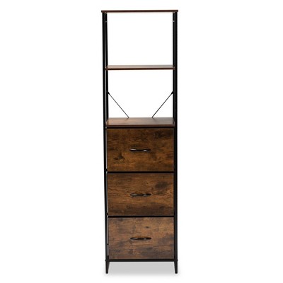 Hakan Wood and Metal 3 Drawer Storage Cabinet Brown/Black - Baxton Studio