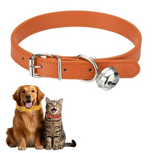 Unique Bargains Dog Collar with Bell Adjustable Buckle PU Leather Dog Collars - 1 of 4