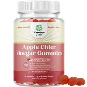 Apple Cider Vinegar Gummies for Detox Cleanse, Immune Support Digestion and Glowing Skin, Sugar-Free, Nature's Craft, 60ct - 1 of 4
