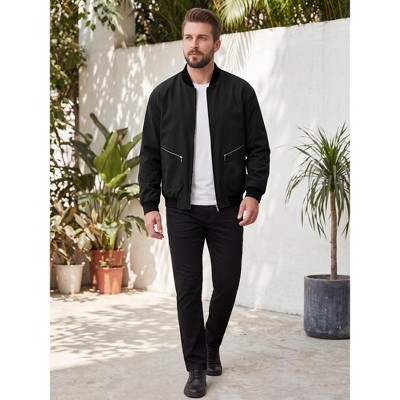 Мужские куртки INSPIRE CHIC Men's Big & Tall Zip Spring Fall Casual Windbreaker Bomber Jacket Coat X-Large Black — фото 4