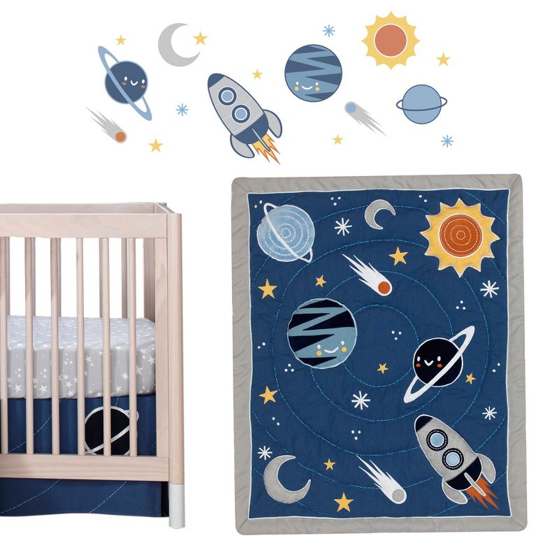 Lambs & Ivy Milky Way Space Galaxy 4-Piece Baby Nursery Crib Bedding Set - Blue/Gray, 1 of 10