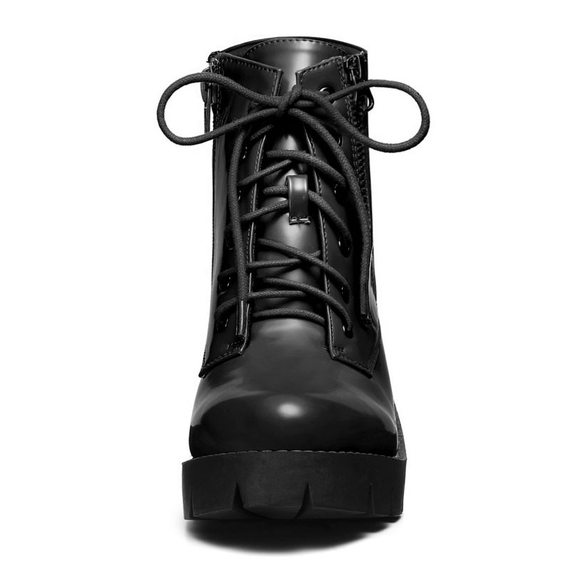 Allegra K Women's Round Toe Chunky Heel Lug Sole Lace Up Zipper Combat Boots, 2 of 8