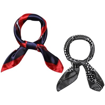 Allegra K Women's Satin Printed Square Kerchief Neck Scarf 2Pcs