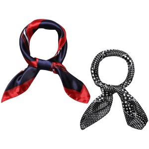 Allegra K Women's Satin Printed Square Kerchief Neck Scarf 2Pcs - 1 of 4