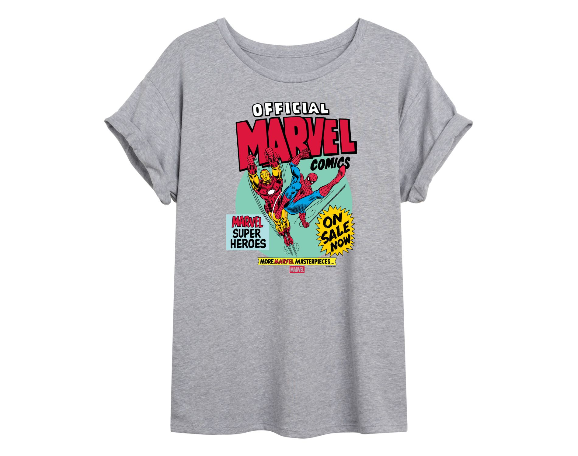 Women's Marvel Heroes Spider-Man Iron Man Oversized Graphic T-Shirt - Heather Grey - Medium