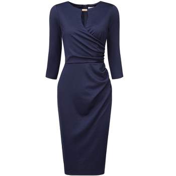 S-size Dark Blue and Blush Jersey Dress With 3/4 Sleeves / Long Sleeve  Casual Bodycon Dress / Knee Length Autumn Dress / Office Dress 