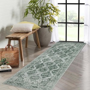 TackView Vintage Rug Irregular Medallion Area Rug Ultra-Thin Non Slip Floral Print Indoor Mat for Living Room Dining Room Bedroom - 1 of 4