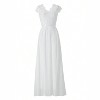 Clotth Women's Lace Evening Dress - Short Sleeve V Neck Dress, High Waist A Line Dress, Elegant Backless Gown - 4 of 4
