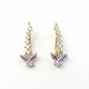 Anna-Kaci Butterfly Crystal Earrings with Graduated Stone Accents and Delicate Winged Design for a Sparkling Feminine Elegant Look - Purple - 1 of 4