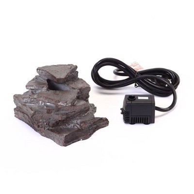 Gray Resin Layered Waterfall Rock Bird Bath Accessory