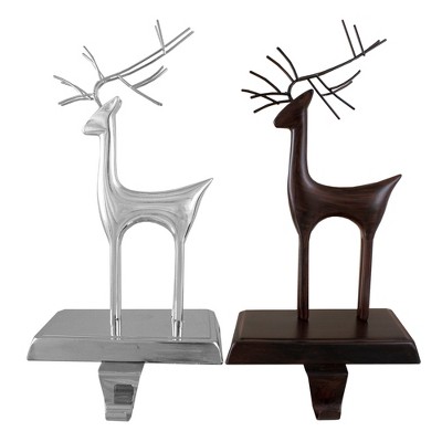 Northlight Set of 2 Oil Rubbed Bronze and Silver Reindeer Christmas Stocking Holders