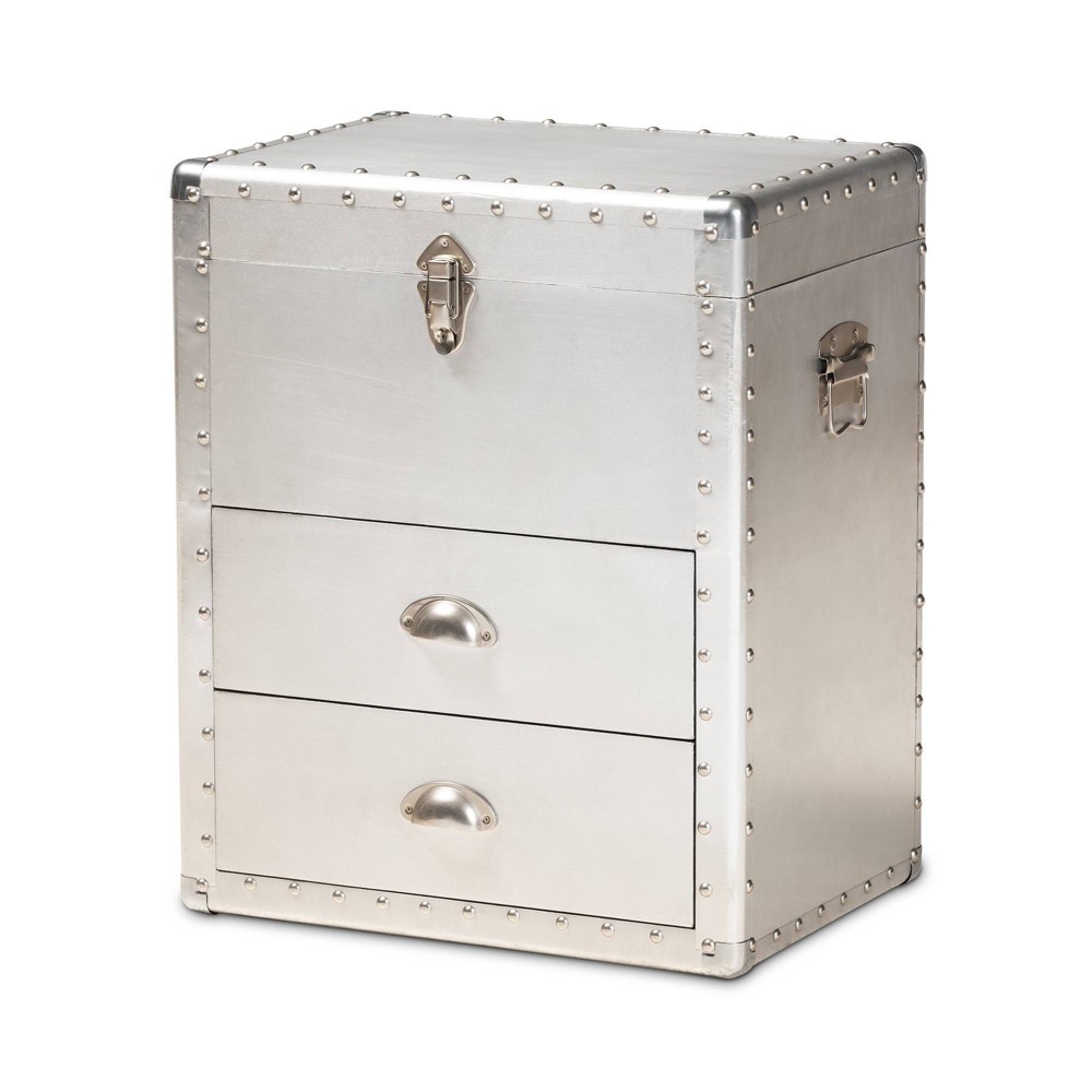 Photos - Dresser / Chests of Drawers Serge Metal 2 Drawer Accent Storage Chest Silver - Baxton Studio