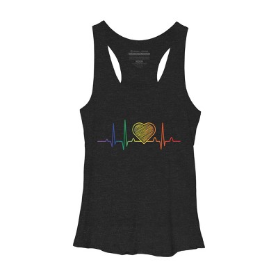 Adult Design By Humans Rainbow Pride Heartbeat Love For All By Avocato Racerback Tank Top