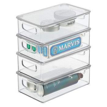 mDesign Ligne Plastic Bathroom Storage Organizer Box with Hinged Lid, 4  Pack - 12 x 7 x 5, Clear