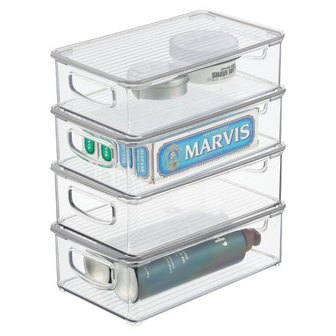 mDesign Storage Bin with Handles, Lid for Bathroom, 4 Pack