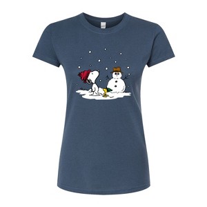 Women's - Peanuts - Snoopy Woodstock Snowman Fitted Graphic T-Shirt - 1 of 4